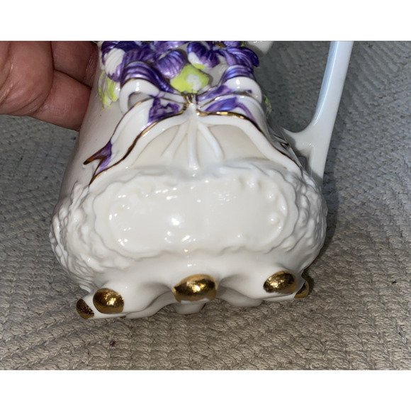 Ornate Victorian Capodimonte Style Pitcher Purple Floral 3D Design Vintage Set - Picture 11 of 12